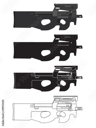 P90 submachine gun. Vector illustration set