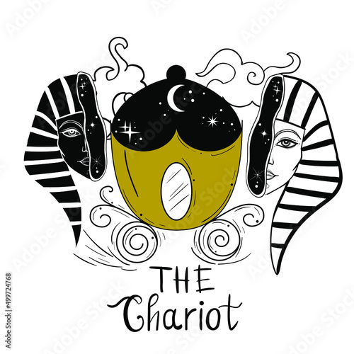 The chariot tarot card. Dark gothic illustration. 