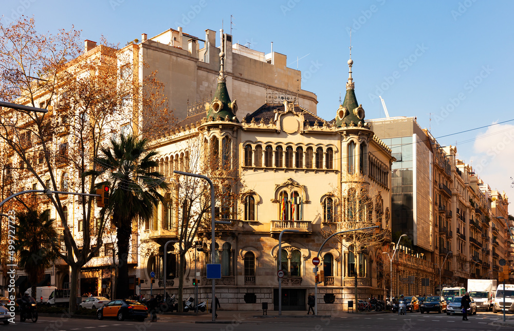 View of the palace Home Samanillo, built by architect Juan Jose Ervas Arizmendi in the Art Nouveau style in Barcelona, .Spain
