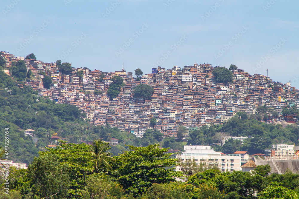 Fototapeta premium Rocinha favela seen from Rodrigo de Freitas Lagoon in Rio de Janeiro, Brazil.