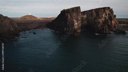 Drone Over Sea Towards Coastline And Landscape Of KeflavK photo