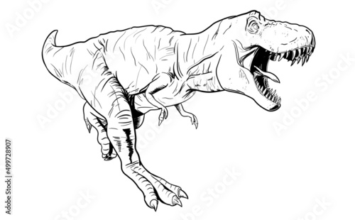 Tyrannosaurs Rex or T-Rex, Dinosaurs prehistoric creature. Line art illustration suitable for element, children coloring book etc.