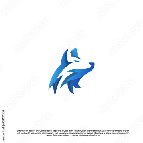 Colorful blue wolf logo design vector