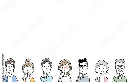 ベクターイラスト素材：疑問を感じる人々、大勢
