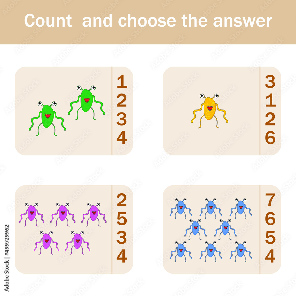 Counting Game for Preschool Children.  Count how many  monsters