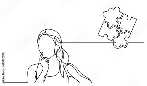 one line drawing of person thinking about idea solving problems finding solutions