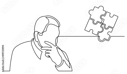 one line drawing of person thinking about idea solving problems finding solutions