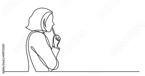 one line drawing of woman thinking finding solutions solving problems photo