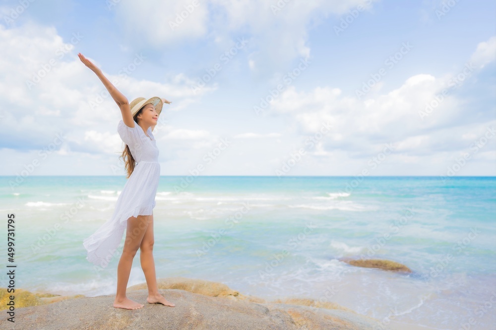 Portrait beautiful young asian woman relax smile leisure around beach sea ocean Portrait beautiful young asian woman relax smile leisure around beach sea ocean