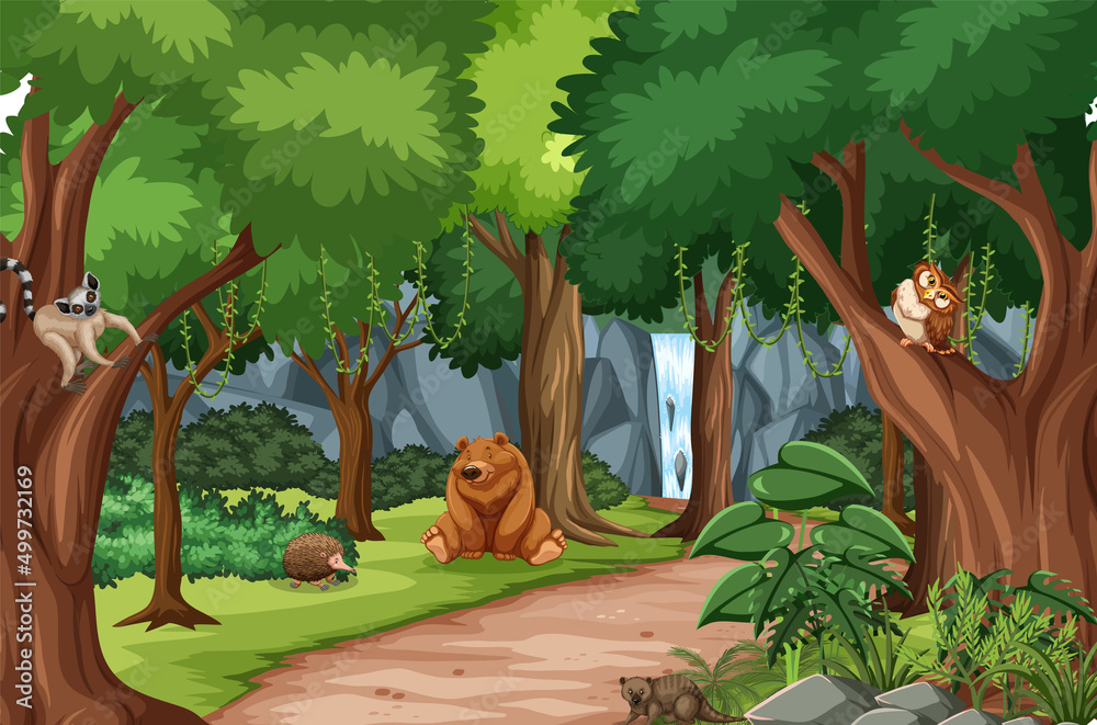 Naklejka premium Wild animals in the forest scene