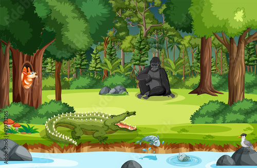 Forest scene with wild animals
