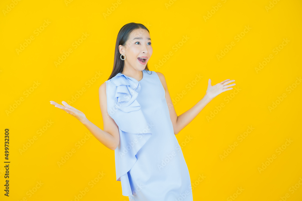 Portrait beautiful young asian woman smile with action Portrait beautiful young asian woman smile with action