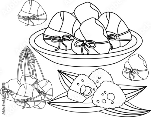 a vector of zongzi in many different styles in black and white colours