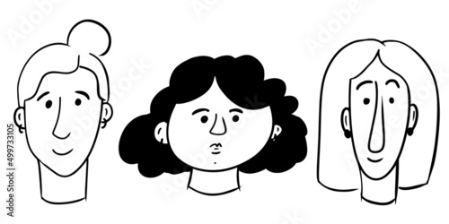 Female portraits cartoon style. Vector illustration eps 10 on white background