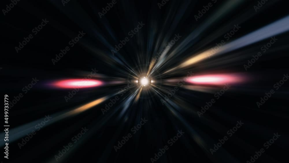Abstract radial glow light streak vortex tunnel with center optical flare light shine ray. 4K 3D rendering seamless loop futuristic mesh background. Abstract sci-fi texture with shining flare net rota