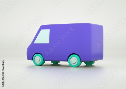 Purple delivery van with green wheels 3d render 