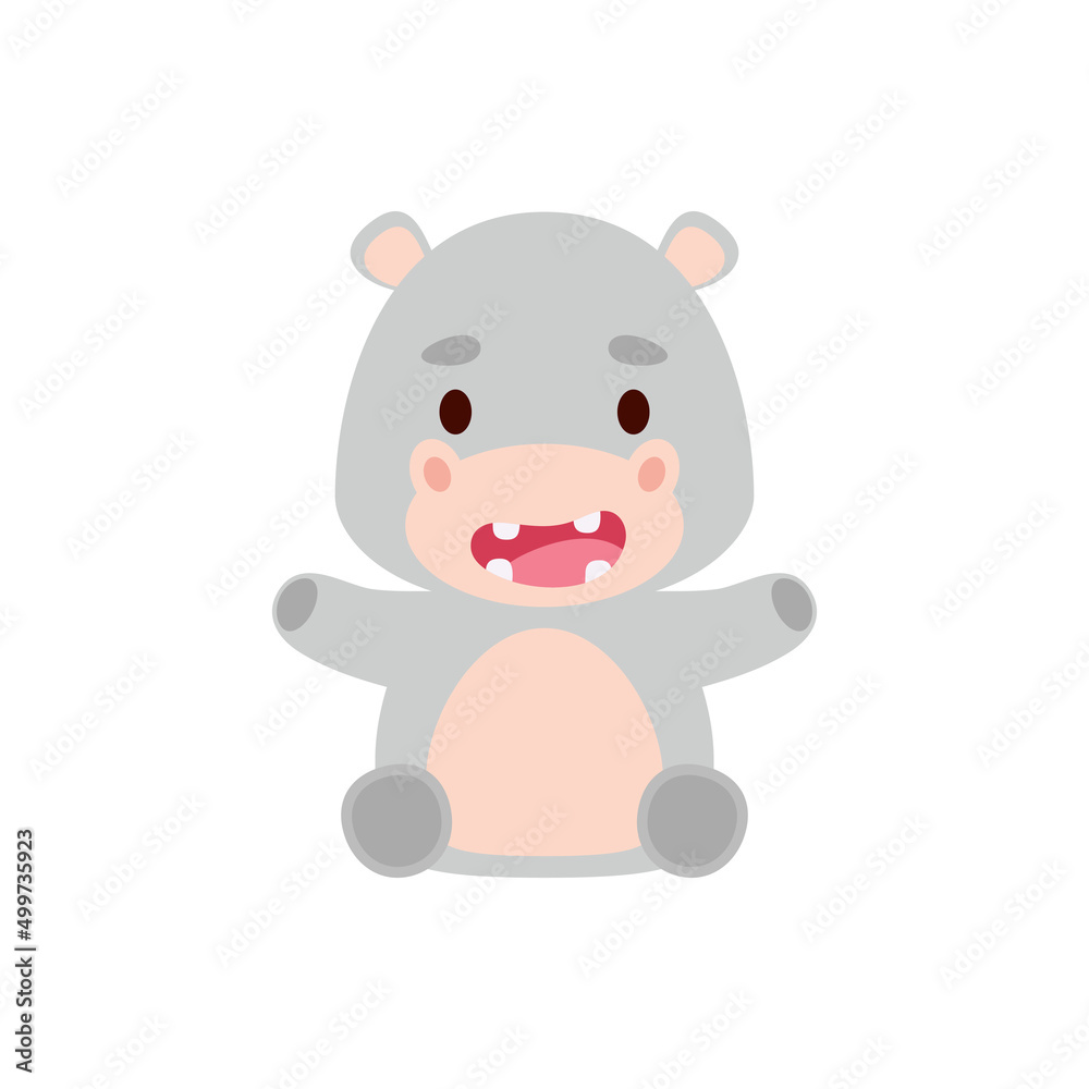 Cute little sitting hippo. Cartoon animal character design for kids t-shirts, nursery decoration, baby shower, greeting cards, invitations, bookmark, house interior. Vector stock illustration Cute little sitting hippo. Cartoon animal character design for kids t-shirts, nursery decoration, baby shower, greeting cards, invitations, bookmark, house interior. Vector stock illustration
