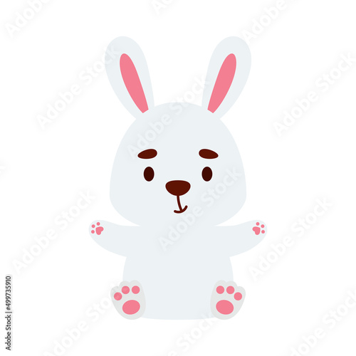 Cute little sitting rabbit. Cartoon animal character design for kids t-shirts  nursery decoration  baby shower  greeting cards  invitations  bookmark  house interior. Vector stock illustration