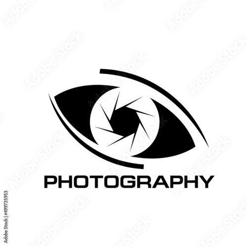Photography vector icon of diaphragm, human eye with photo camera lens shutter aperture. Photo studio, photography workshop and photographer art center isolated monochrome symbol