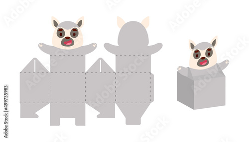 Simple packaging favor box lemur design for sweets, candies, small presents. Party package template for any purposes, birthday, baby shower. Print, cut out, fold, glue. Vector stock illustration