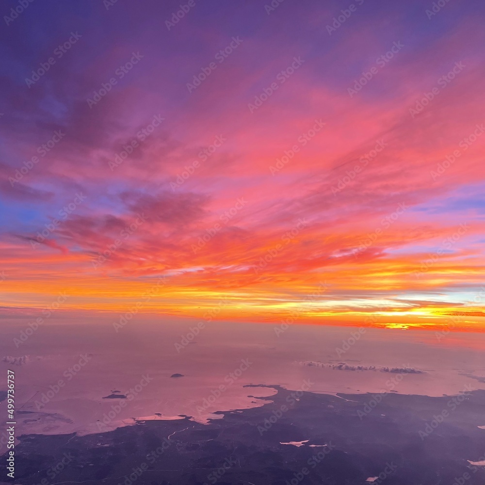 Evening sunset seen from an airplane
