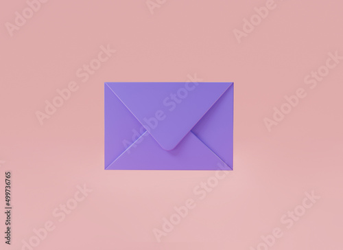 3d icon purple envelope isolated on pink background. Read online message, Mail icon, Office document or message,  Business news and invitations. 3d rendering illustration, minimal cartoon style