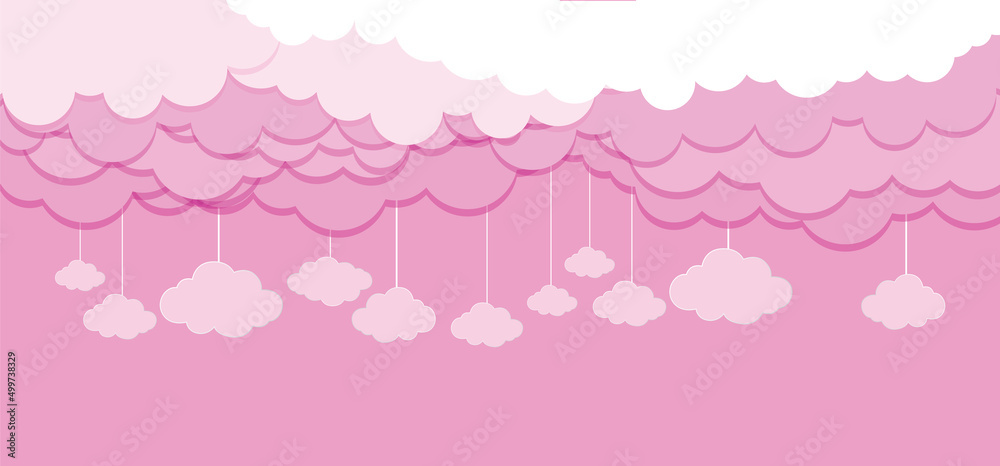 sky with clouds design. Beautiful fluffy clouds on the blue sky background. Paperwhite clouds on blue. Clouds on blue sky banner