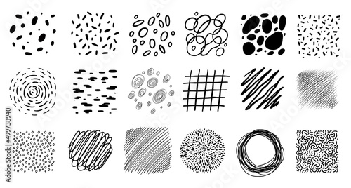 Hand drawn rough hatching drawing texture graphic elements and patterns.