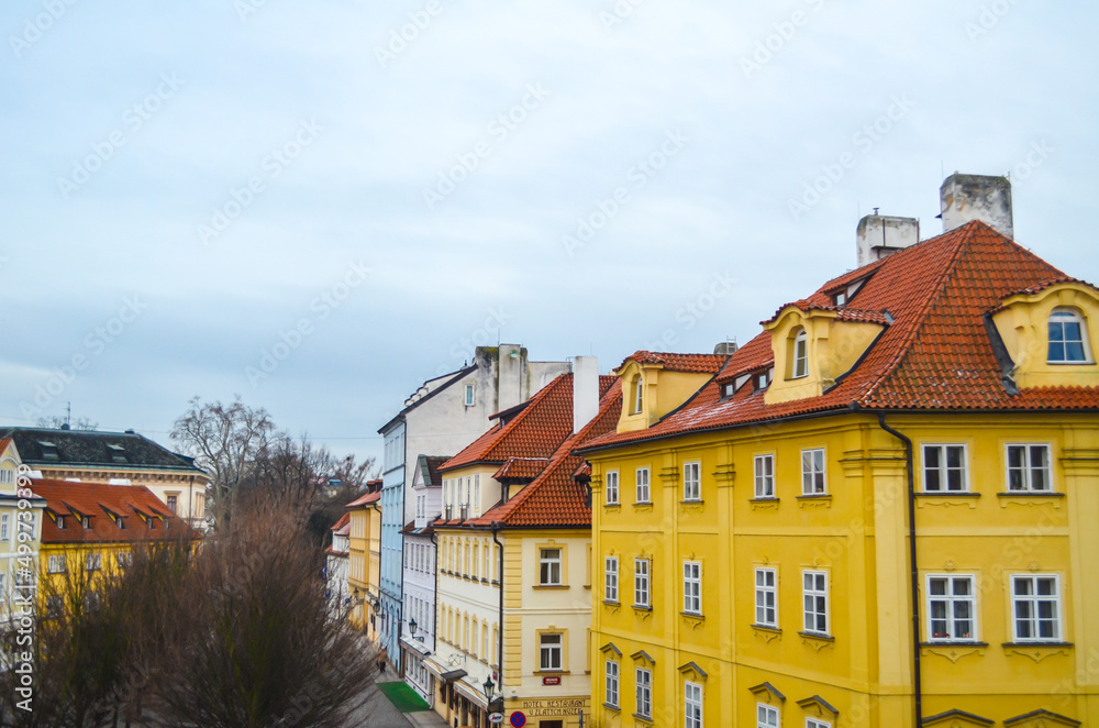Prague old town view from bridge Czech Republic cloudy day Prague old town view from bridge Czech Republic cloudy day