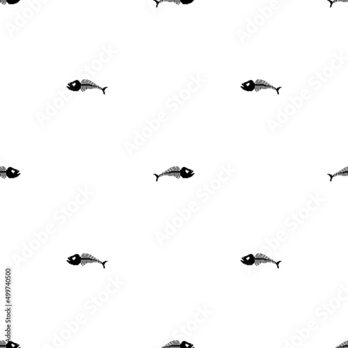 Fish skeleton pixel art pattern seamless. 8 bit Fish skull background. pixelated Vector texture