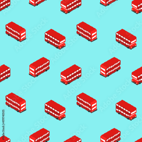 Double decker pixel art pattern seamless. london red bus background