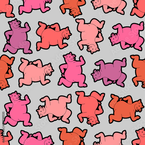 Running pig pattern seamless. swine run background. Baby fabric ornament