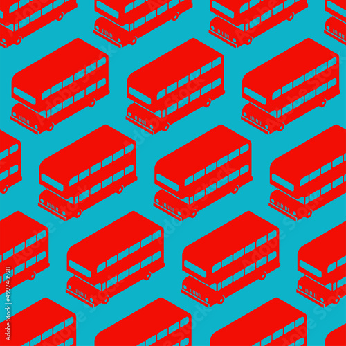 London Red double decker bus pattern seamless. UK Landmark bus background. Vector texture