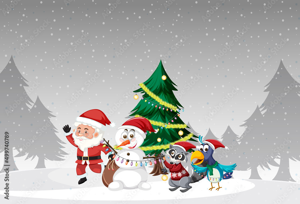 Christmas holidays with Santa and snowman