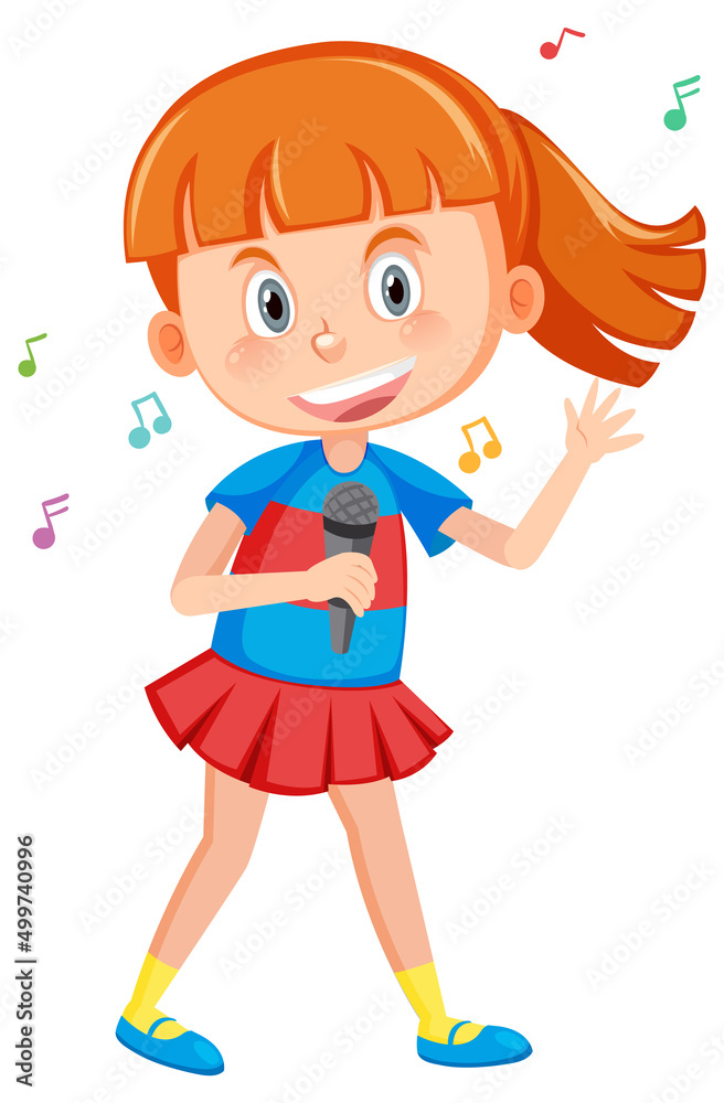 Cute girl cartoon holding microphone singing Cute girl cartoon holding microphone singing