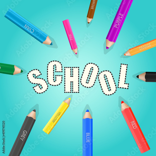 School poster with colorful pencils. Vector design.