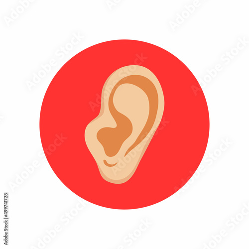 Ear icon clipart in flat style isolated on white background. Part of body symbol vector illustration.
Vector realistic human ear icon in a red circle icon. Design template of a body part, human organ.