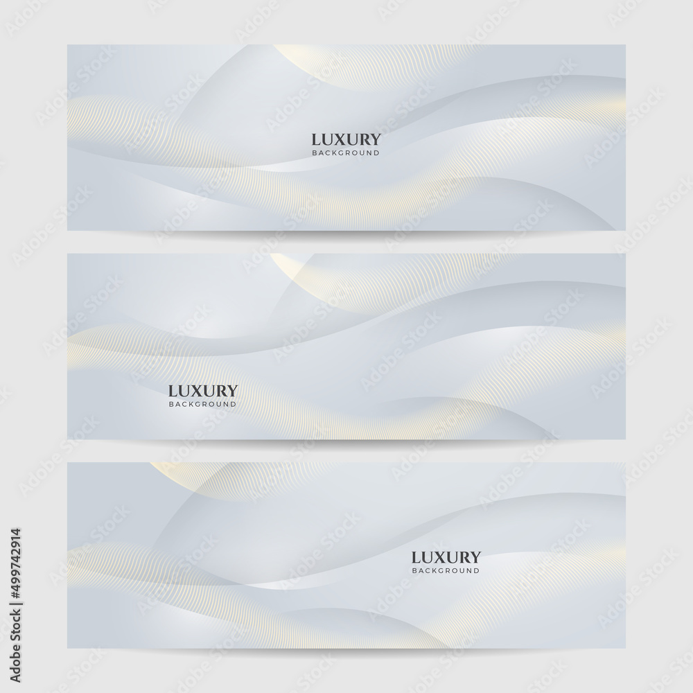 Fototapeta premium Set of modern white and gold abstract background. Abstract geometric shape white gold background with light and shadow 3D layered for presentation design.