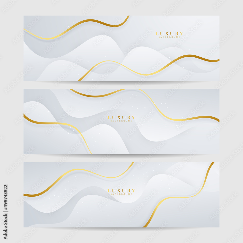 Set of white and gold luxury line banner background