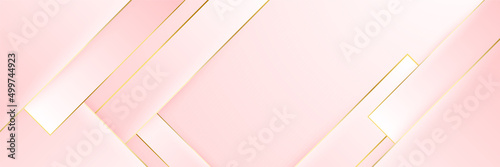 Modern light pink and gold abstract background. Abstract geometric shape pink gold background with light and shadow 3D layered for presentation design.