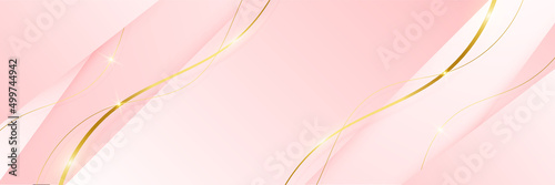 Modern light pink and gold abstract background. Abstract geometric shape pink gold background with light and shadow 3D layered for presentation design. © Roisa