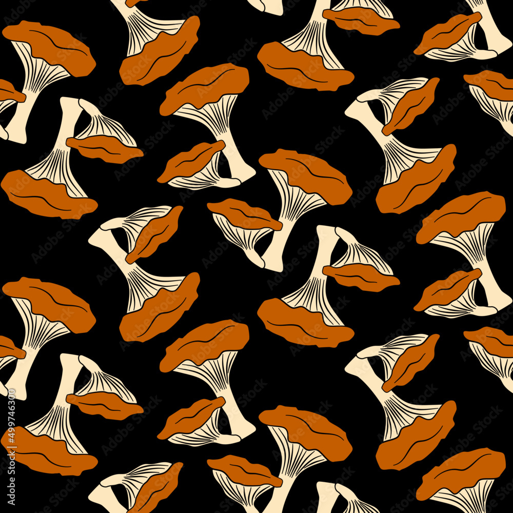 Naklejka premium Vector seamless half-drop pattern, with mushrooms