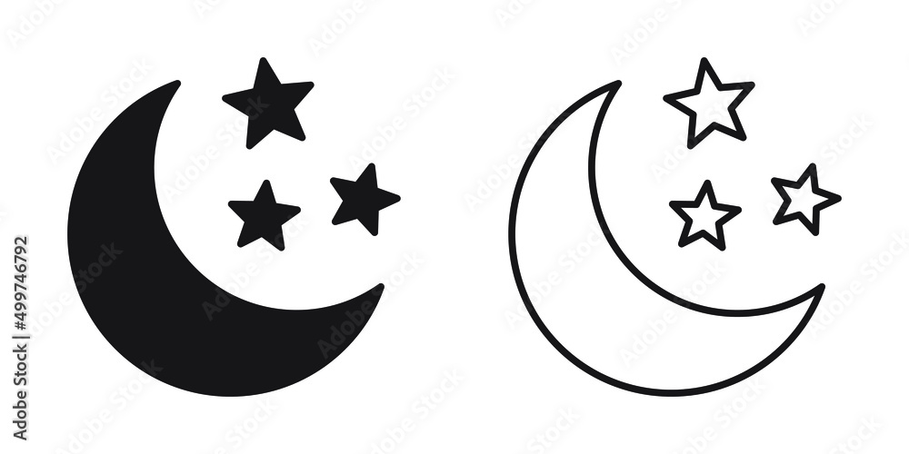 Moon with stars line icon on white background. Minimalist style.