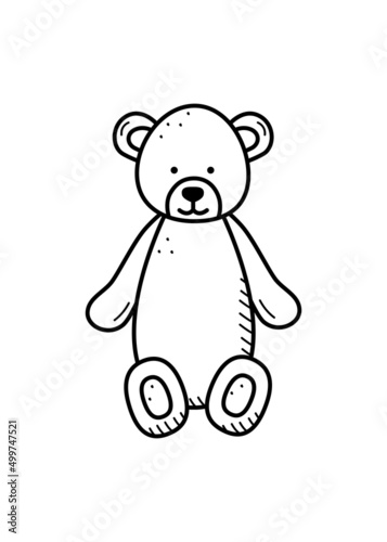 Teddy bear plush cartoon. Vector illustration stuffed bear toy for children. Doodle style.