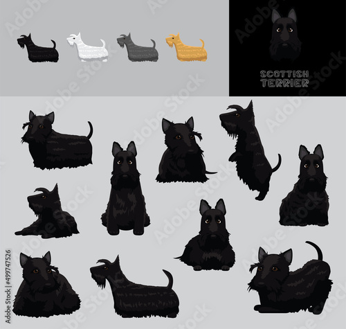 Dog Scottish Terrier Cartoon Vector Illustration Color Variation Set
