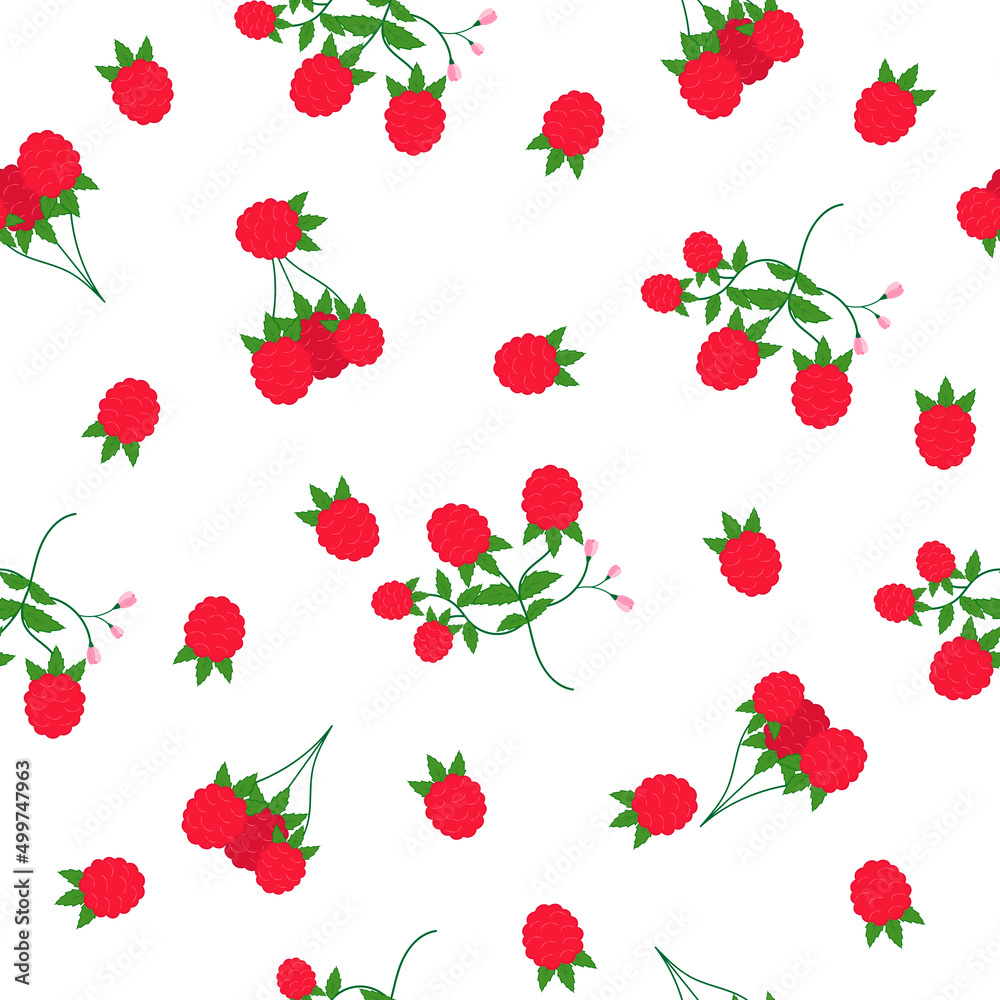 Seamless pattern with raspberries on a white background