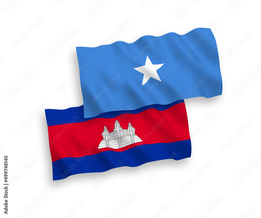 Flags of Kingdom of Cambodia and Somalia on a white background Flags of Kingdom of Cambodia and Somalia on a white background