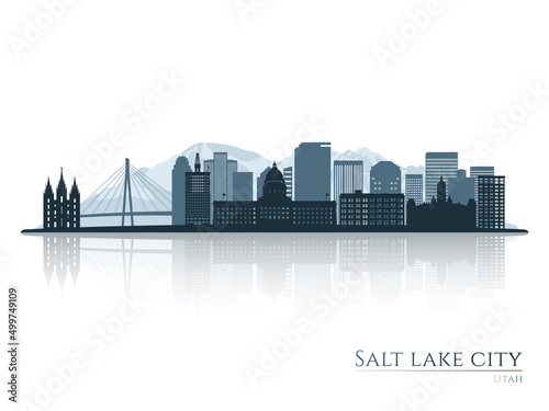 Salt Lake City skyline silhouette with reflection. Landscape Salt Lake City, Utah. Vector illustration.