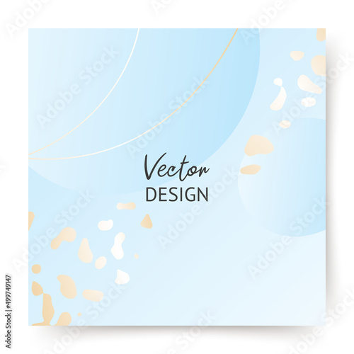 Blue abstract square background with golden shapes and texture. Trendy vector template suitable for social media post, greeting card, mobile app, online advertising, invitation