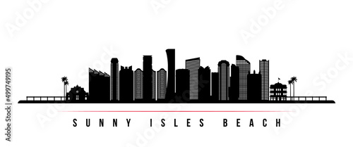 Sunny Isles Beach skyline horizontal banner. Black and white silhouette of Sunny Isles Beach  Florida. Vector template for your design.